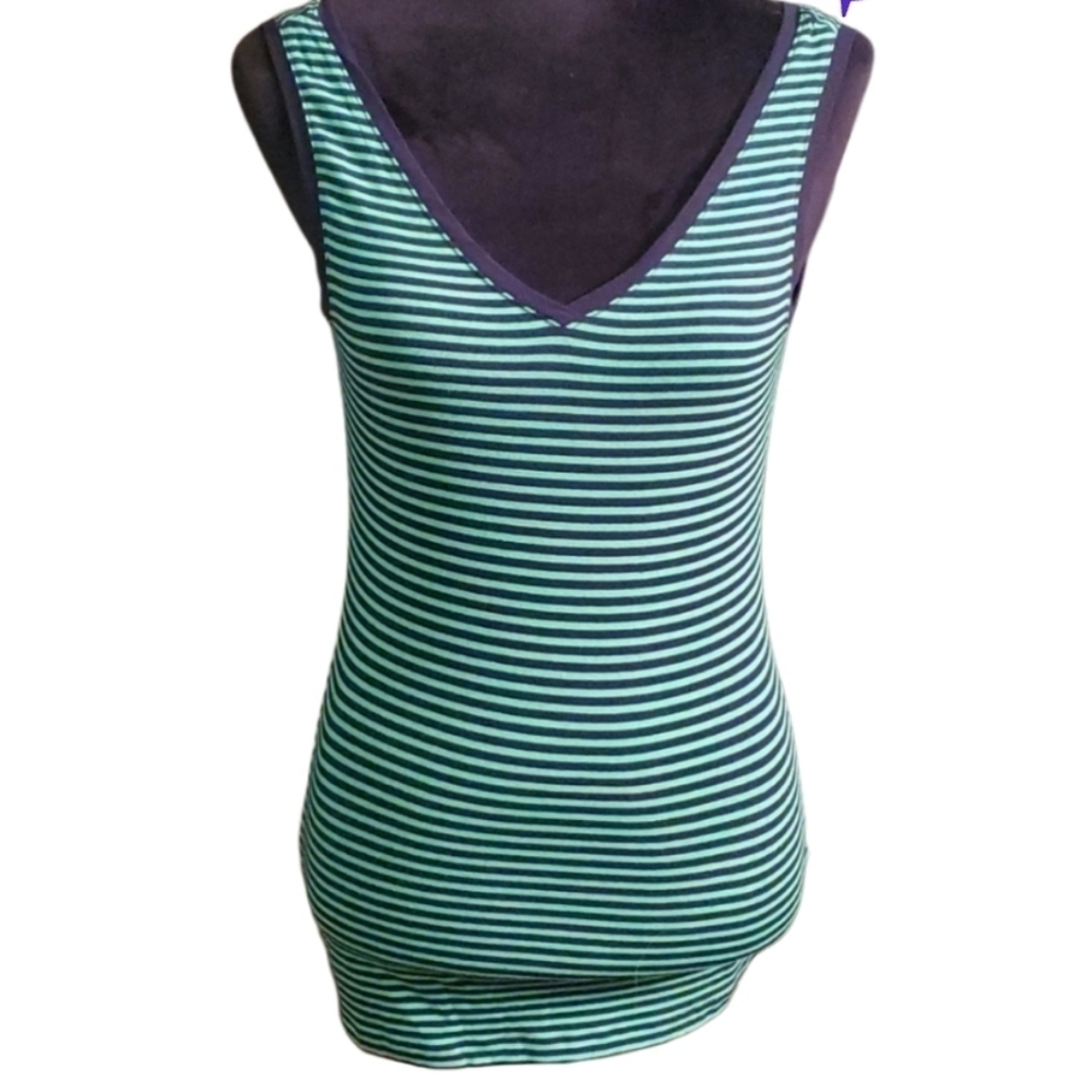 Banana Republic Womens Tank Top Size XXS Green Blue Stripe Shirt